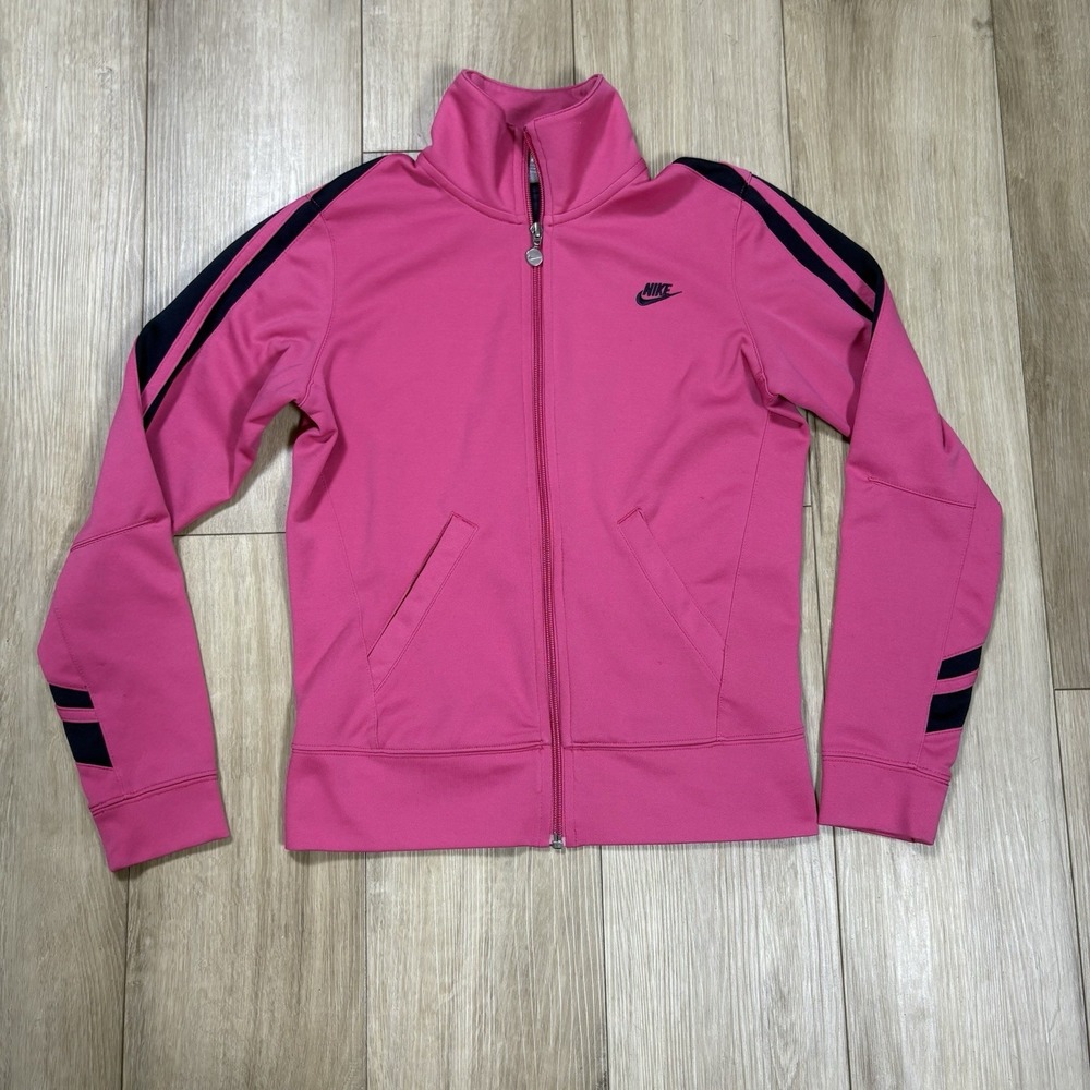 Nike Running Dri-FIT Jacket Womens‎ S 4-6 Pink Navy Full Zip Mock Neck Athletic